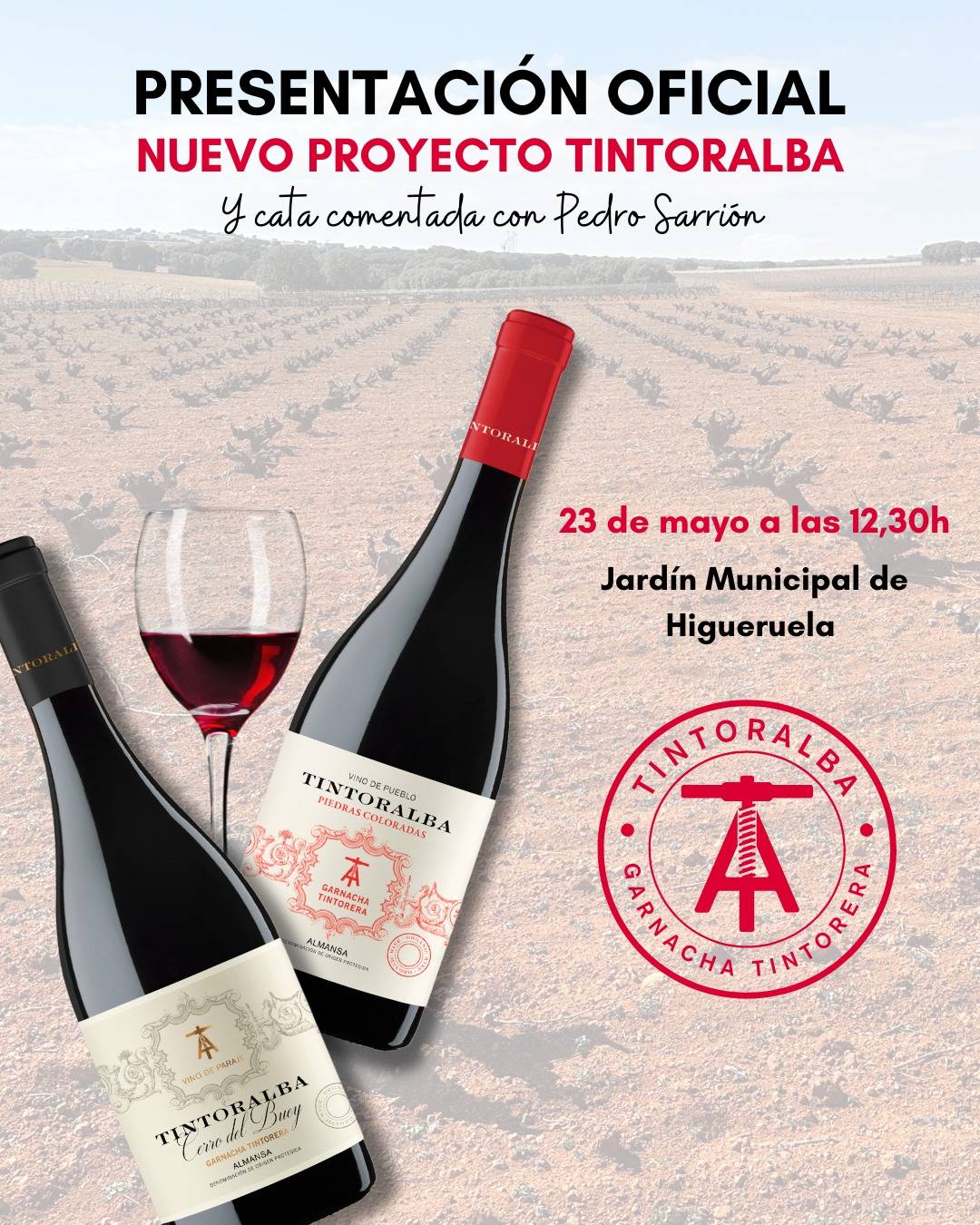Lee más sobre el artículo Tintoralba presentará sus nuevos vinos el 23 de mayo en Higueruela